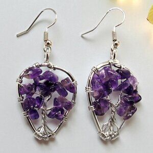 NEW Purple Amethyst Tree of Life Gemstone Earrings